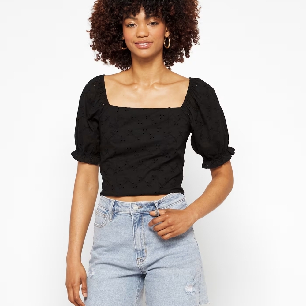 Yesenia Back Tie Detail Eyelet Crop Top